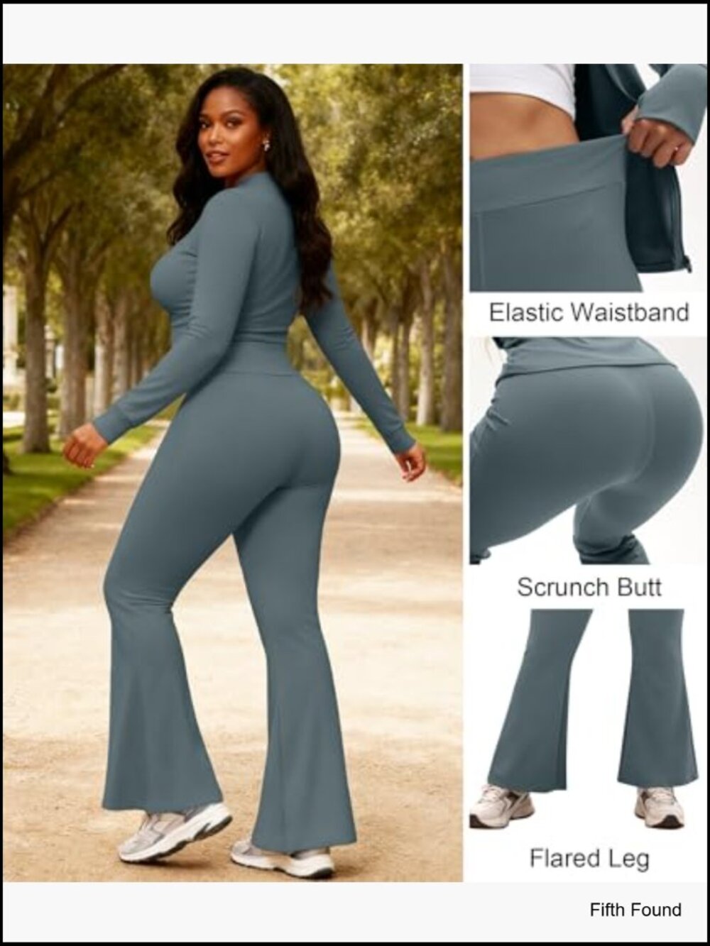 Womens 2 Piece Set Long Sleeve Jacket & Flare Leggings Workout Tracksuit - Picture 6 of 7